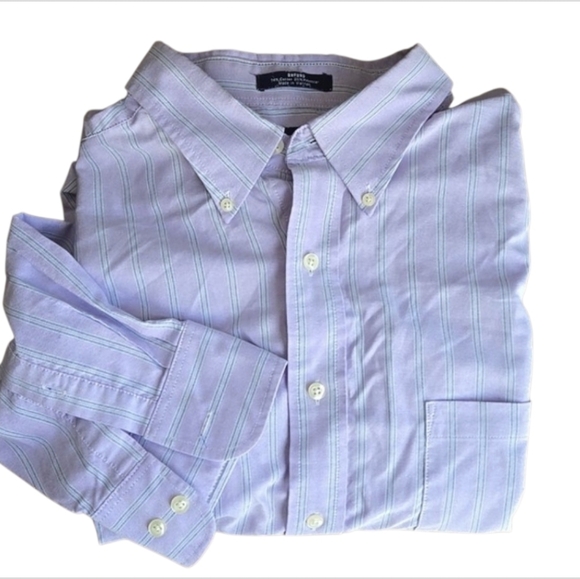 Chaps Oxford button down long sleeve shirt lavender stripe, 17-17.5, 34/35 - Picture 1 of 4